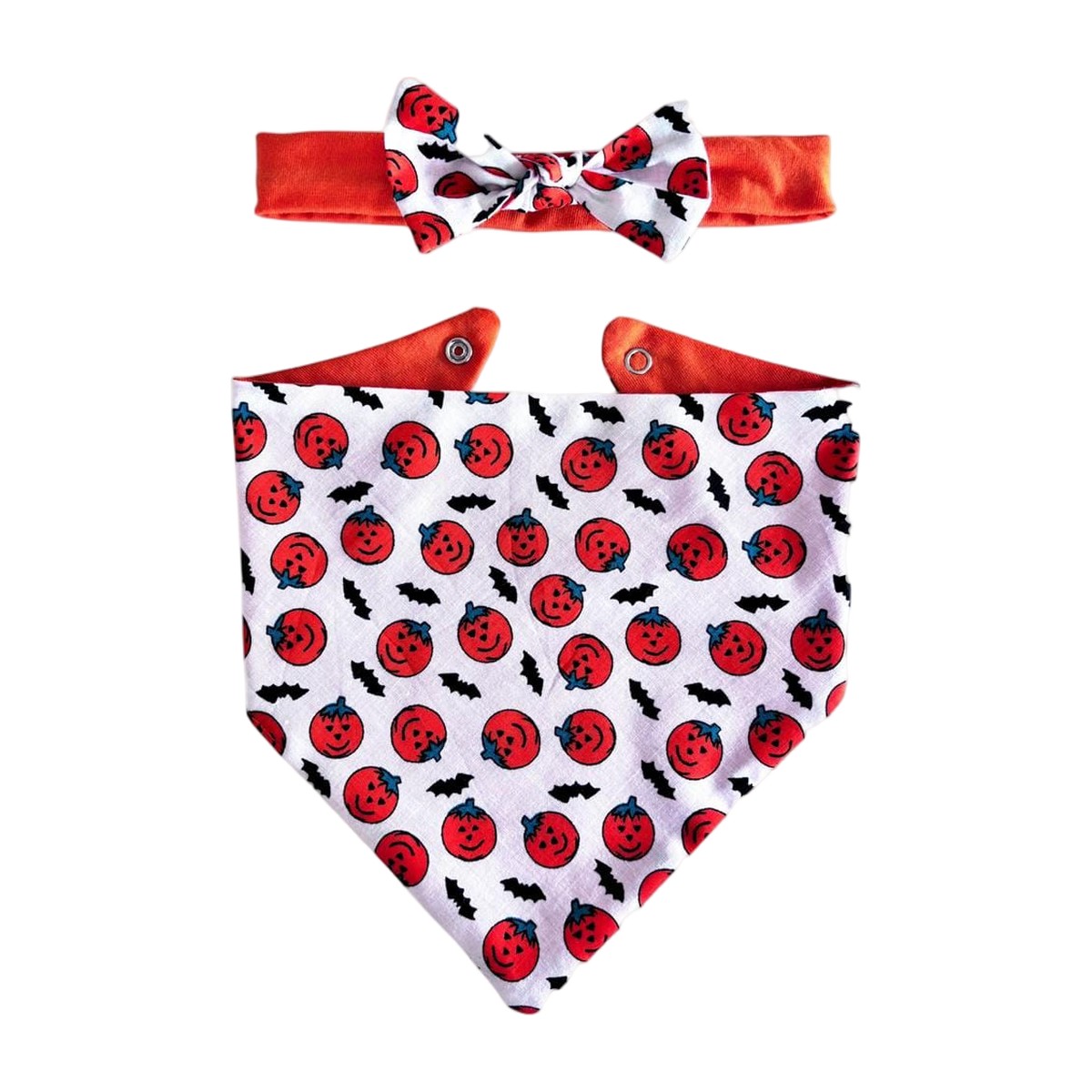 Set Halloween bebé “Mini Calabazas” – babero bandana reversible + cintillo