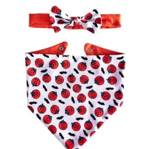 Set Halloween bebé “Mini Calabazas” – babero bandana reversible + cintillo