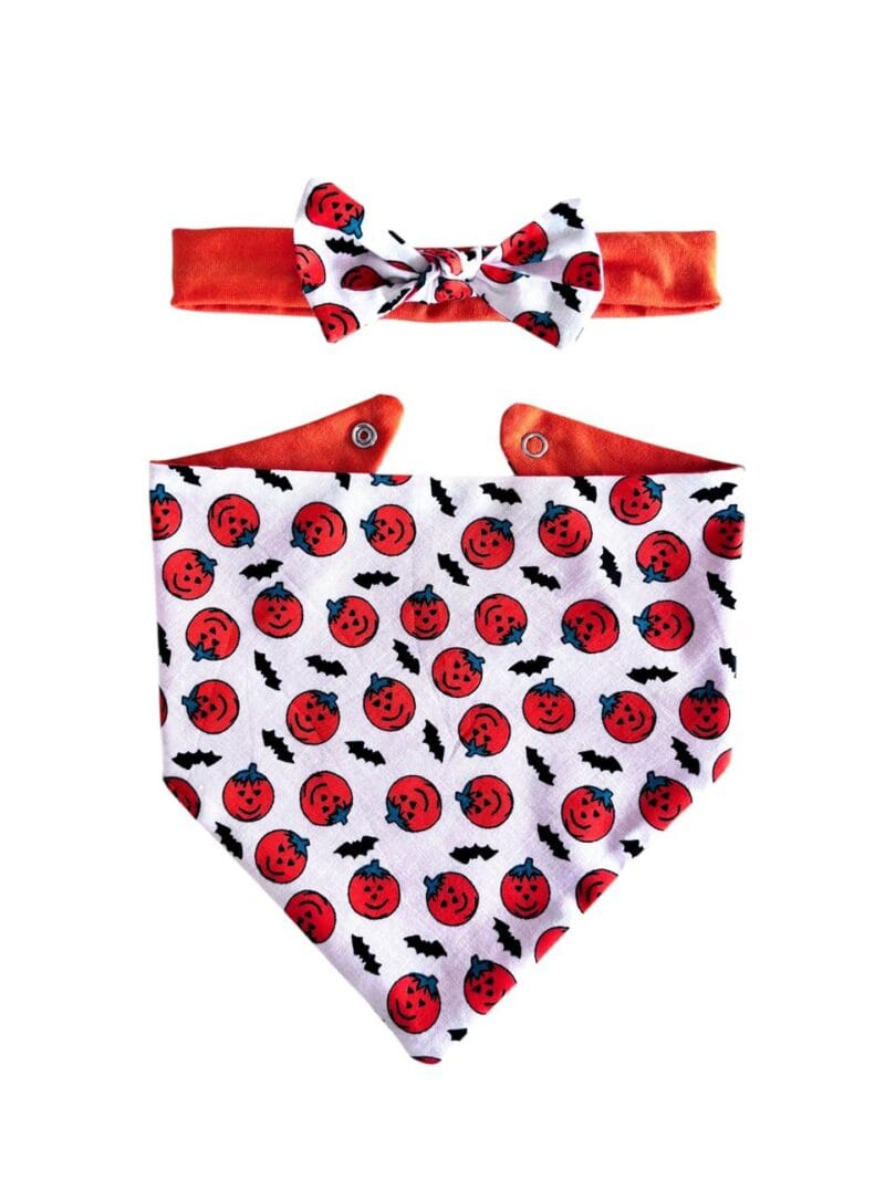 Set Halloween bebé “Mini Calabazas” – babero bandana reversible + cintillo