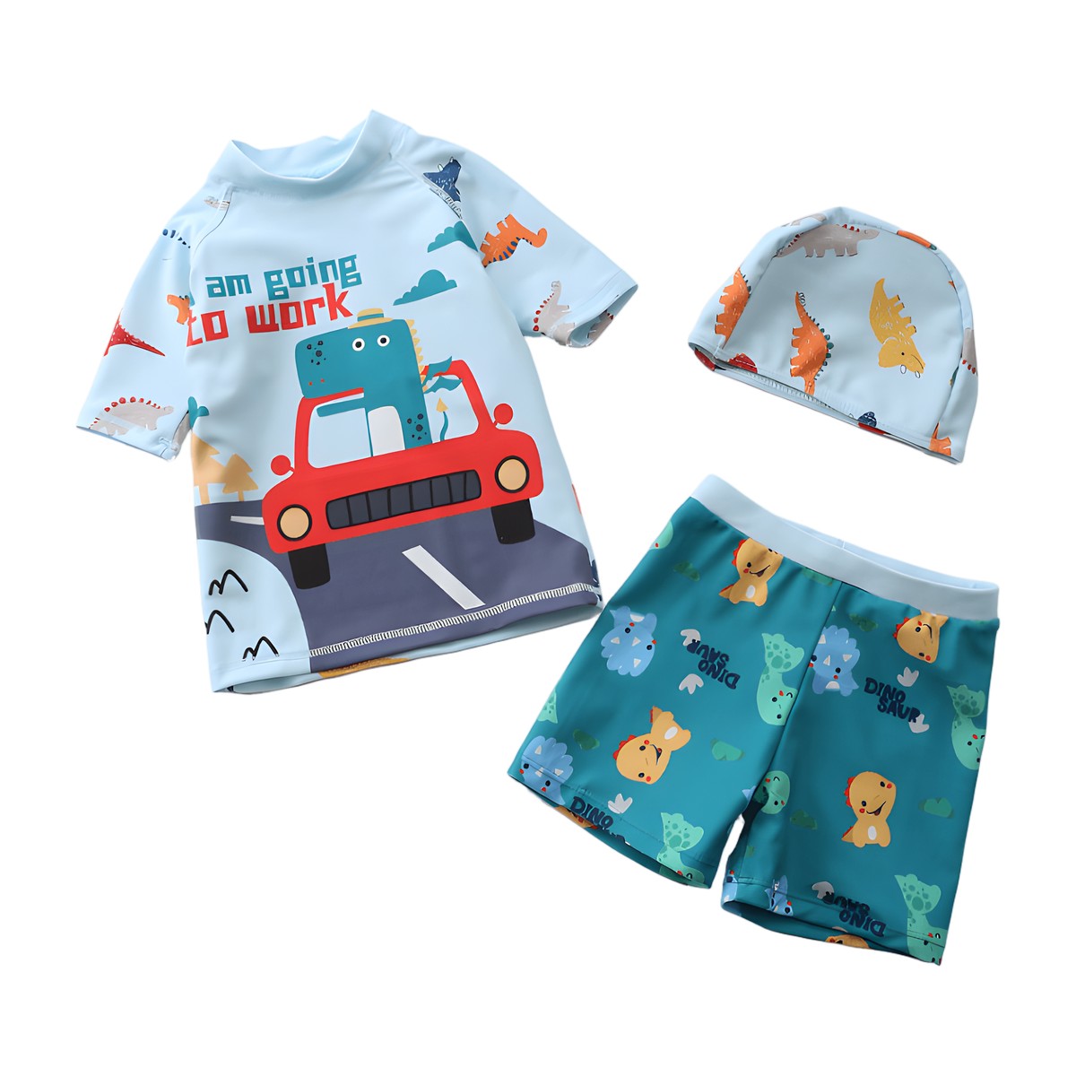 Traje de baño niño 3 piezas diseño dinosaurio