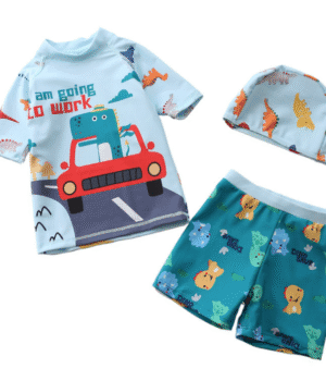 Traje de baño niño 3 piezas diseño dinosaurio