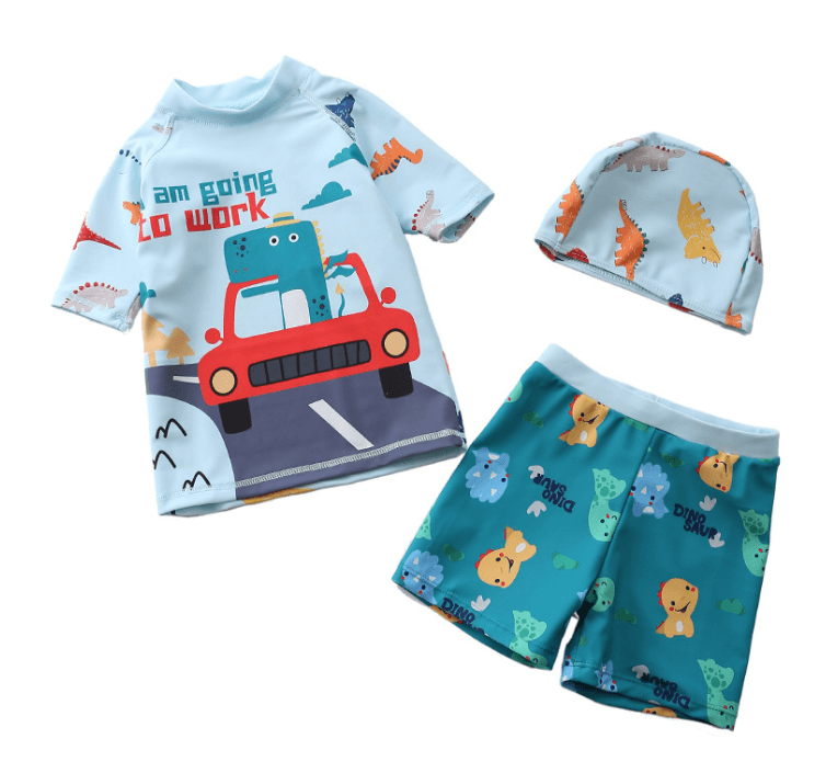 Traje de baño niño 3 piezas diseño dinosaurio