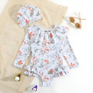 Traje de baño niña 2 piezas con diseño bosque – conejitos y ardillas