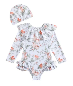 Traje de baño niña 2 piezas con diseño bosque – conejitos y ardillas