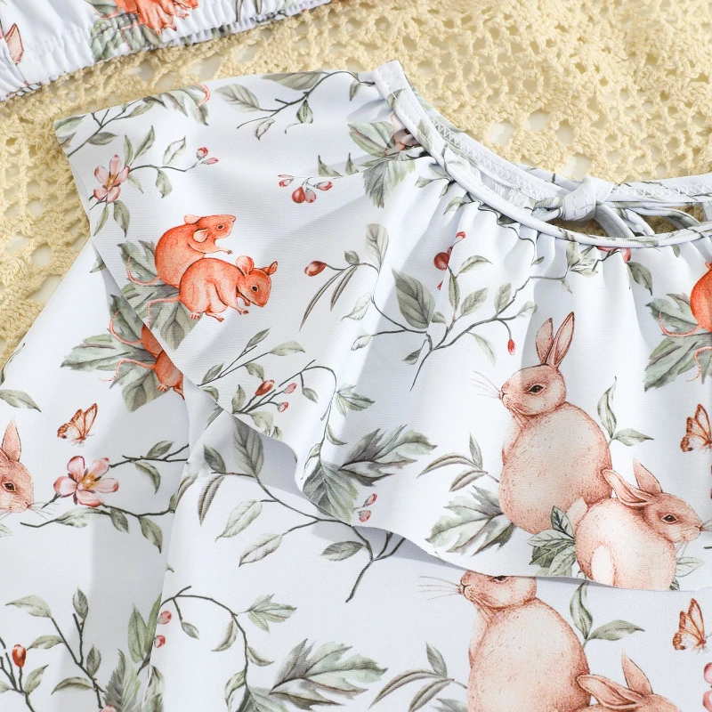 Traje de baño niña 2 piezas con diseño bosque – conejitos y ardillas