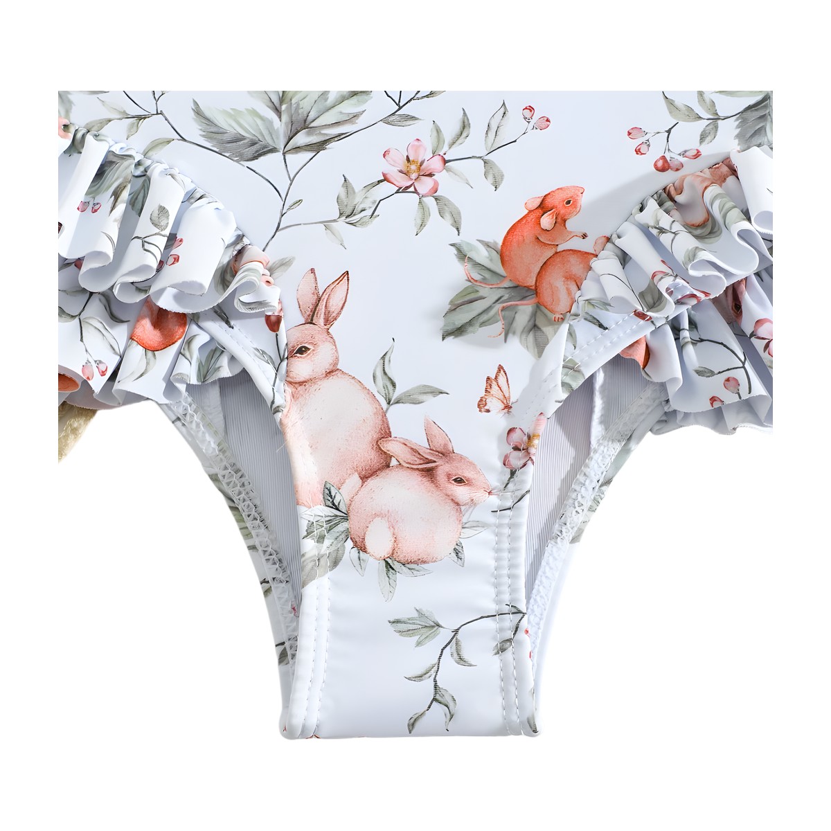 Traje de baño niña 2 piezas con diseño bosque – conejitos y ardillas