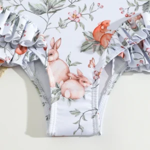 Traje de baño niña 2 piezas con diseño bosque – conejitos y ardillas
