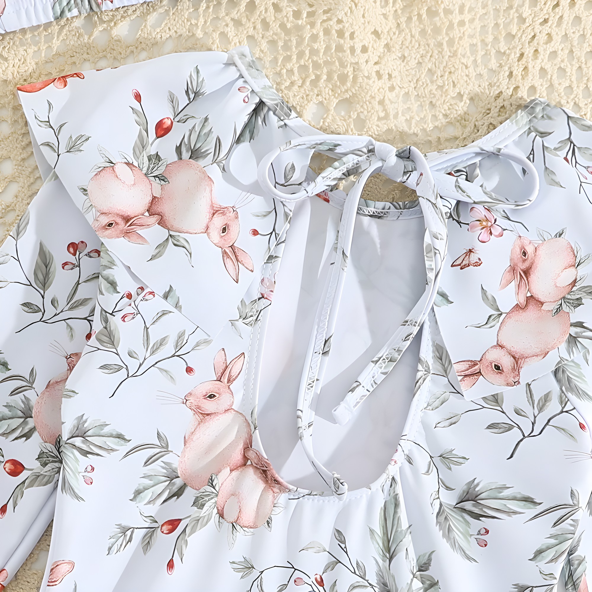 Traje de baño niña 2 piezas con diseño bosque – conejitos y ardillas