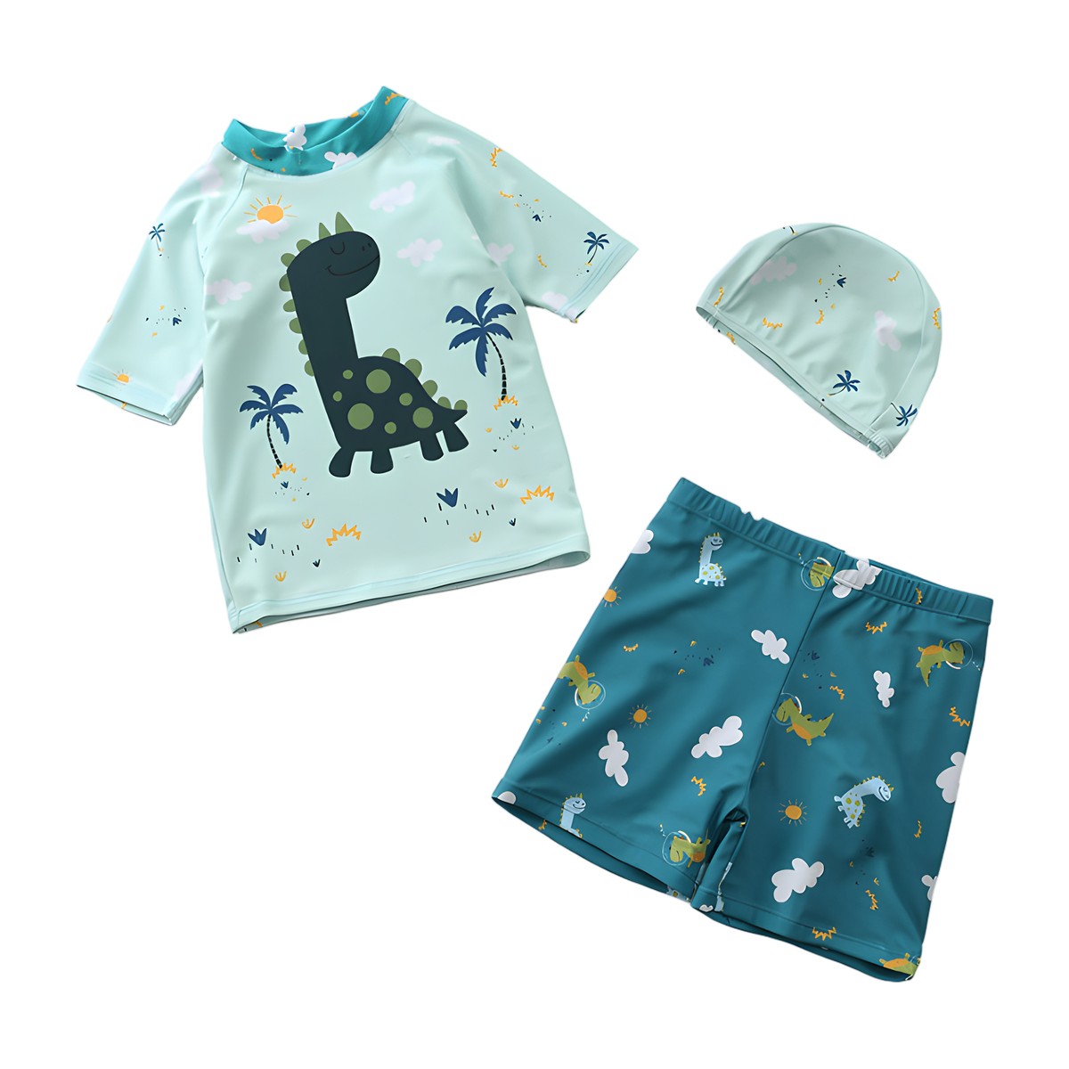Traje de Baño Niño Dinosaurio Verde 3 Piezas con Protección Solar UV