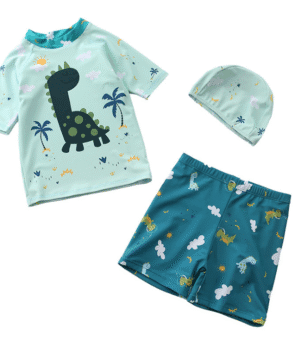 Traje de Baño Niño Dinosaurio Verde 3 Piezas con Protección Solar UV