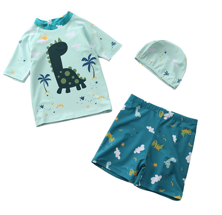 Traje de Baño Niño Dinosaurio Verde 3 Piezas con Protección Solar UV