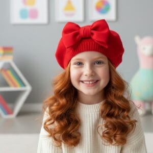 Boina para Bebé Algodón con Moño Rojo | Boina Petite Fleur