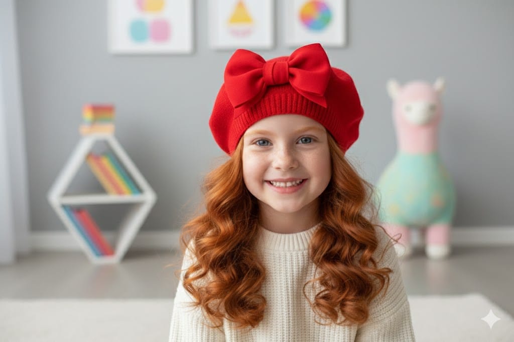 Boina para Bebé Algodón con Moño Rojo | Boina Petite Fleur