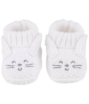 Zapatitos tejidos RN Gatito Blanco – suaves y abrigados para recién nacido