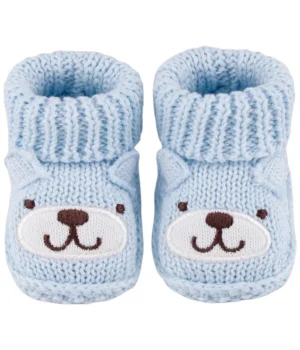 Zapatitos tejidos RN Osito Celeste – primera puesta, suaves y calentitos