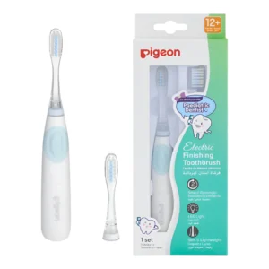 Cepillo de dientes eléctrico Pigeon para bebé de 12 meses en adelante — limpieza suave con cerdas delicadas y 2 modos de vibración