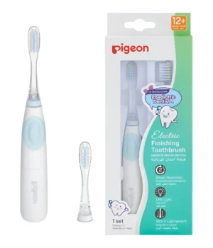 Cepillo de dientes eléctrico Pigeon para bebé de 12 meses en adelante — limpieza suave con cerdas delicadas y 2 modos de vibración