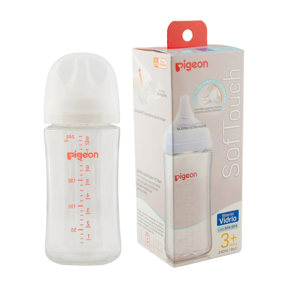 Biberon mamadera pigeon softouch vidrio 240 ml