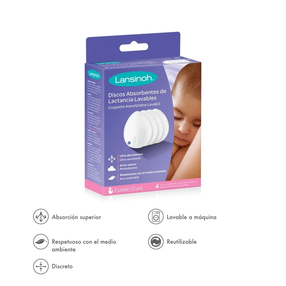 Absorbentes de leche lavables Lansinoh 4 piezas blanco