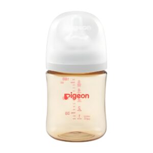 Mamadera anticólicos Pigeon Softouch PPSU 160 ml color ámbar con tapa blanca y tetina de silicona.