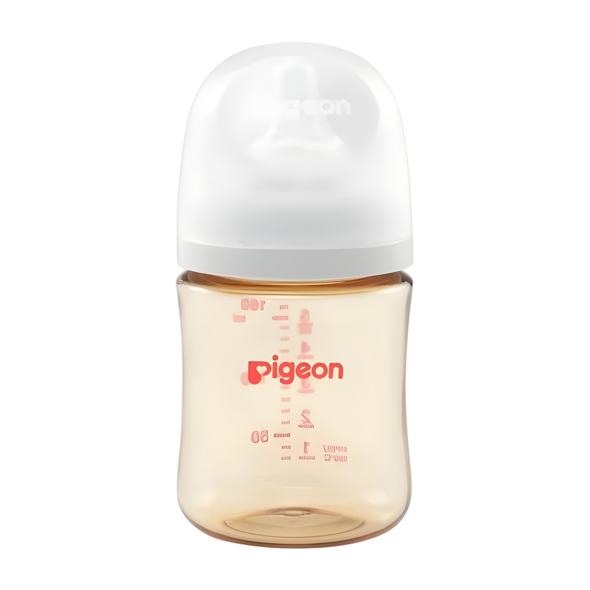 Mamadera anticólicos Pigeon Softouch PPSU 160 ml color ámbar con tapa blanca y tetina de silicona.