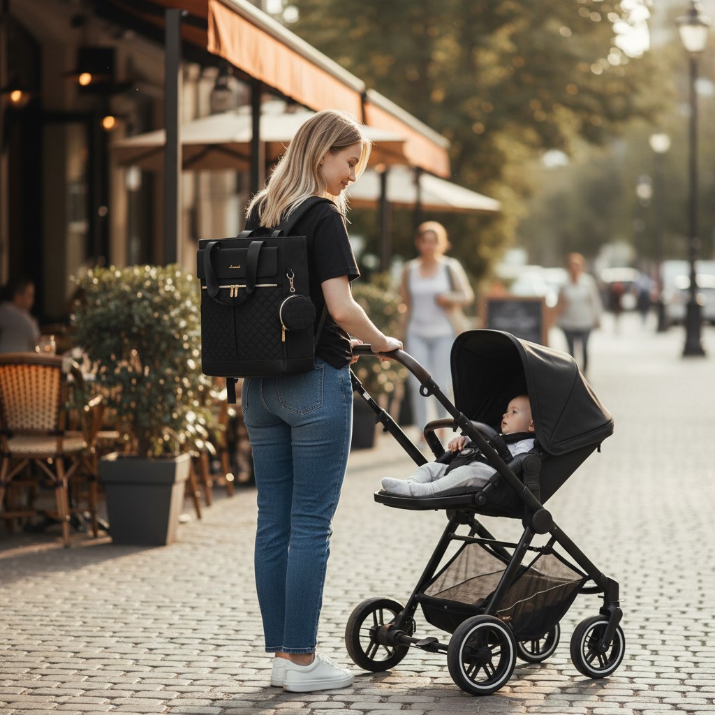 bolso maternal negro elegante