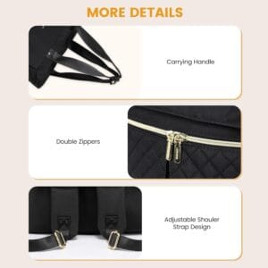 Detalles del bolso maternal total black con cambiador y monedero desmontable