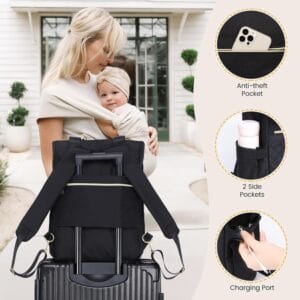 Bolso maternal total black ideal para viajes y salidas con guagua
