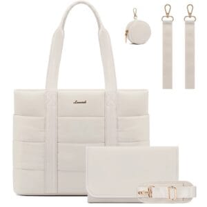 Bolso maternal Puffer Emma color beige con cambiador y porta chupete