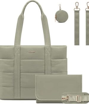 Bolso maternal Puffer Emma color verde con cambiador y porta chupete