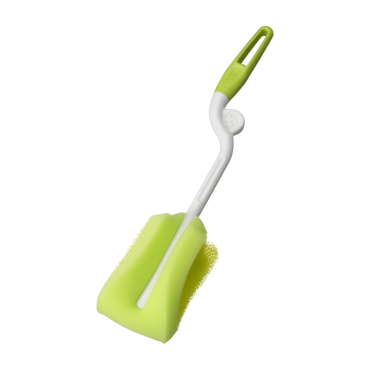 Cepillo giratorio con esponja Pigeon para limpiar mamaderas de bebé, diseño 360 grados con mango ergonómico.