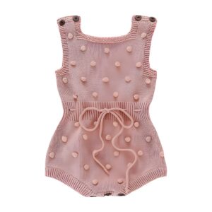 Enterito tejido 100% algodón para bebé con pompones en color rosado