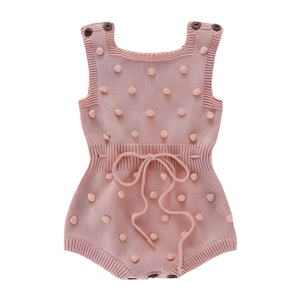 Enterito tejido 100% algodón para bebé con pompones en color rosado