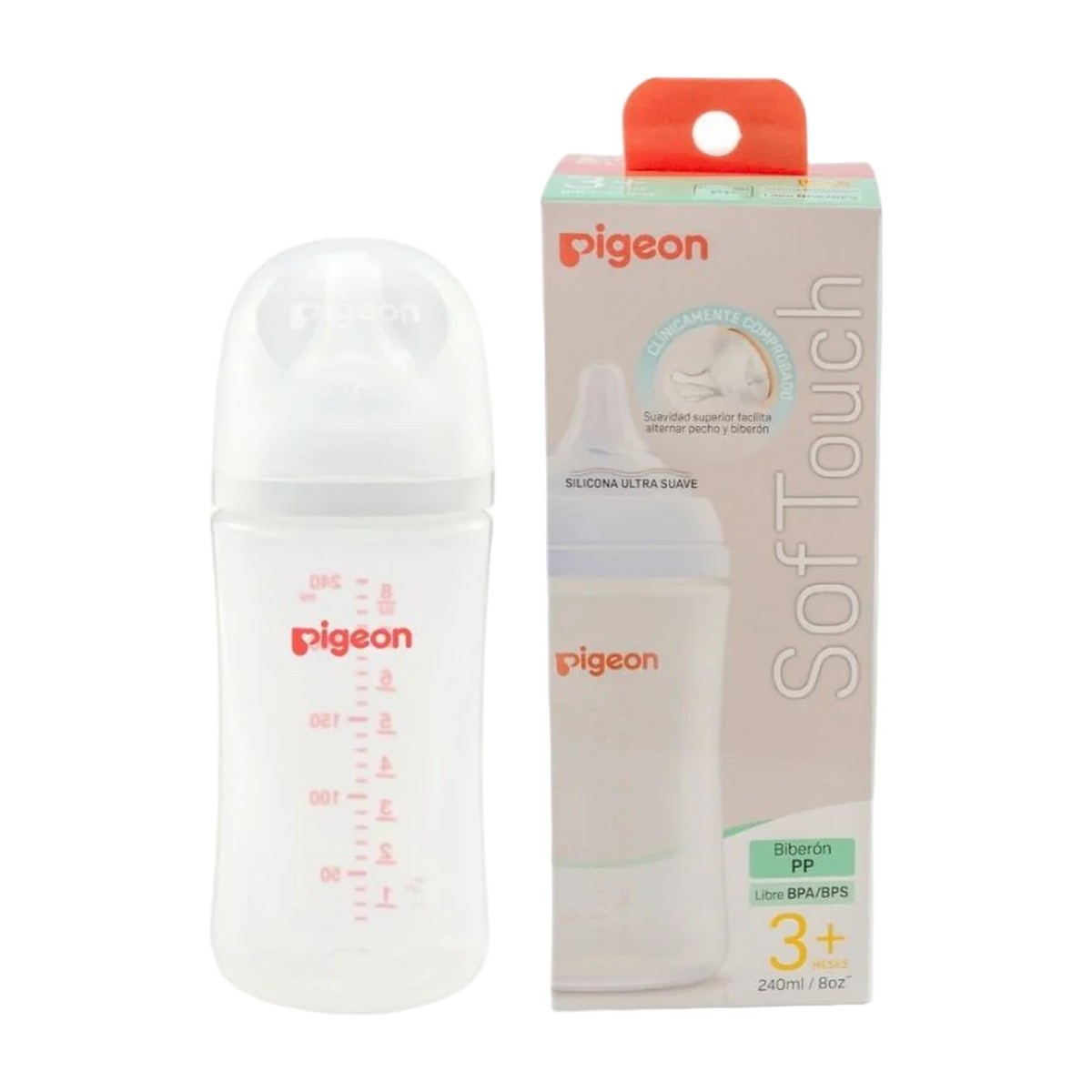 Tetina peristáltica Pigeon Soft Touch tamaño M flujo medio, ideal para transición entre pecho y mamadera.
