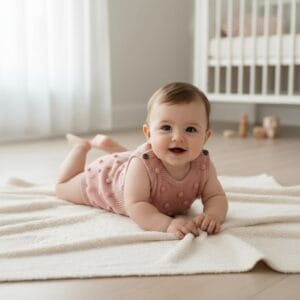 Enterito tejido 100% algodón para bebé con pompones Rosa