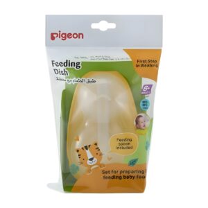 Set de plato con cuchara Pigeon amarillo para bebé – plato texturizado con tapa y cuchara incluidos
