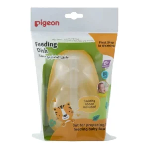 Set de plato con cuchara Pigeon amarillo para bebé – plato texturizado con tapa y cuchara incluidos