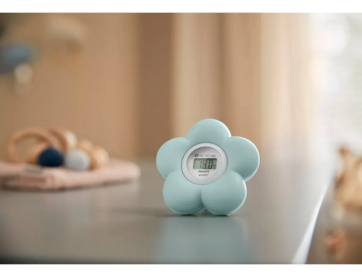 Termómetro Philips Avent mostrando temperatura ambiente del dormitorio del bebé