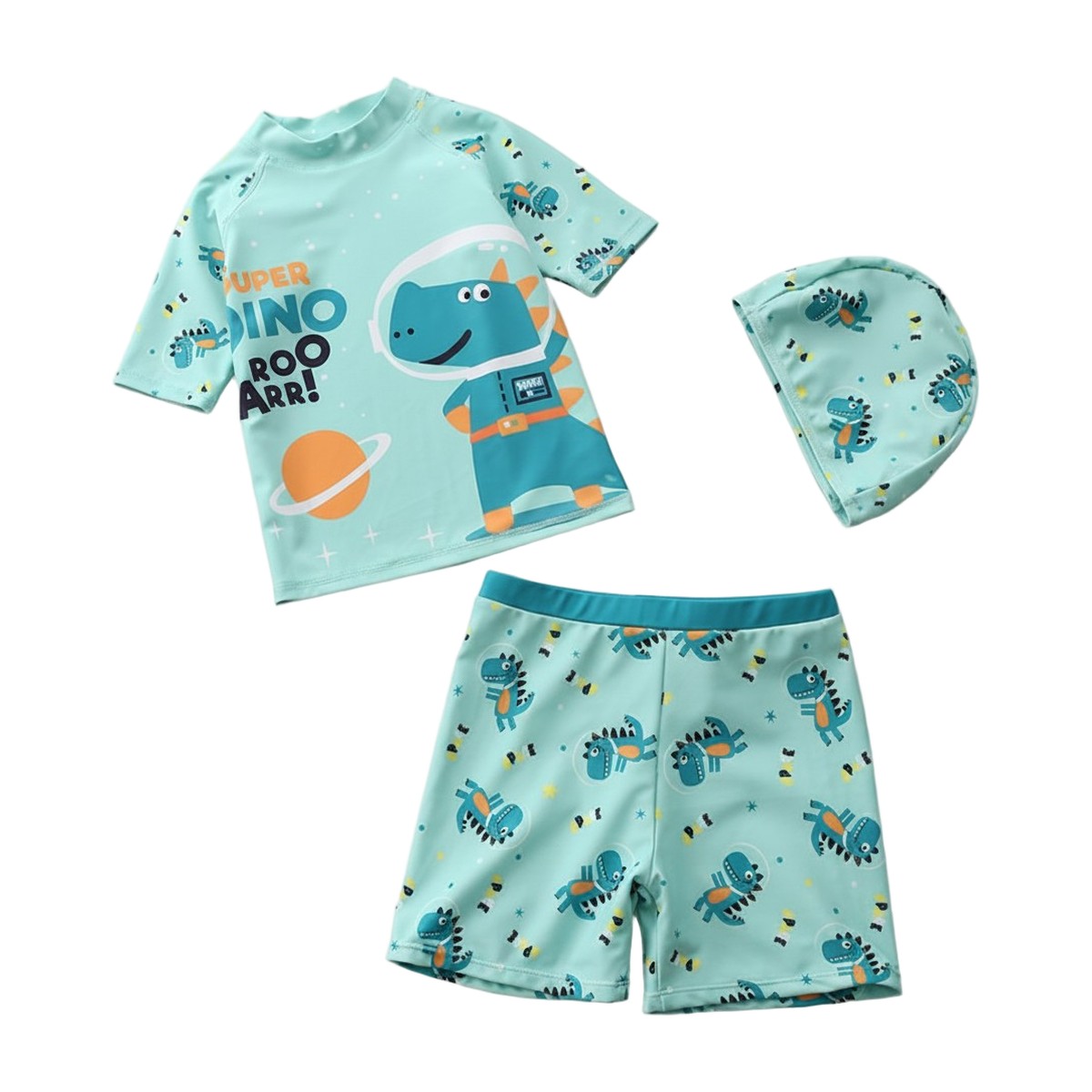 Set Traje de Baño Niño 3 Piezas – Dinosaurio Verde