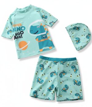 Set Traje de Baño Niño 3 Piezas – Dinosaurio Verde
