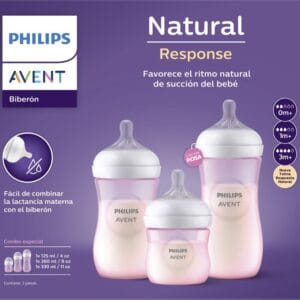 Set Triple Avent Natural Response Rosado: 125ml + 260ml + 330ml.