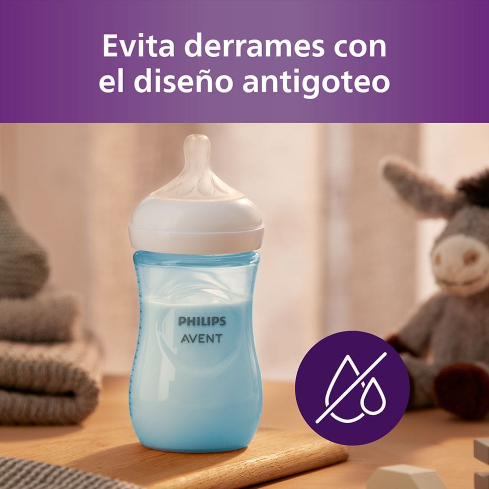 Set Triple Mamaderas Philips Avent Natural Response – Azul con diseño antigoteo
