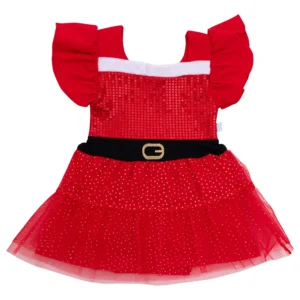 vestido de navidad para bebé pascuera elegante con glitter y tul rojo