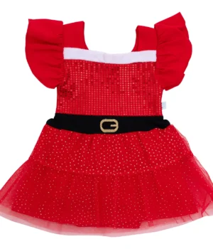 vestido de navidad para bebé pascuera elegante con glitter y tul rojo