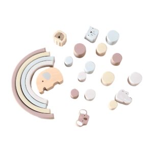 Juguete Montessori de equilibrio arco con cilindros y animales de madera pastel