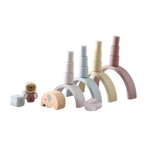 Set Montessori de equilibrio infantil – arco de madera y animales apilables