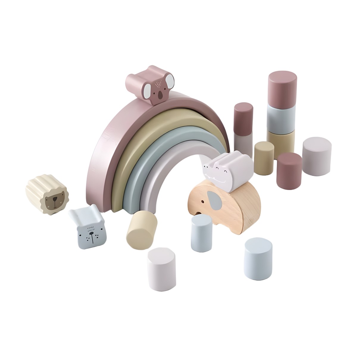 Juguete de equilibrio de arco pastel con animales – madera Montessori
