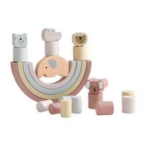 Juguete Montessori de equilibrio de animales de madera pastel – Estilo de Bebé