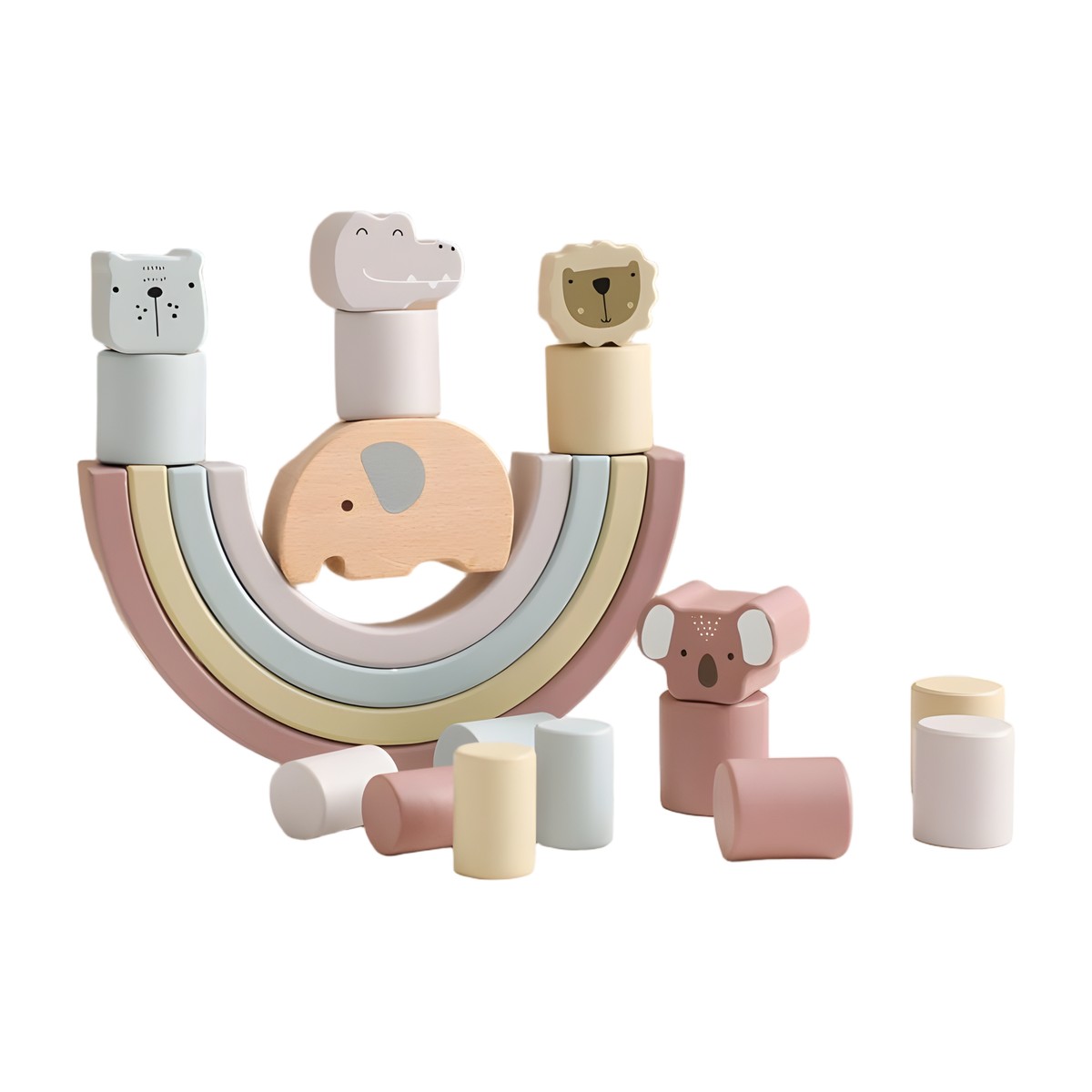 Juguete Montessori de equilibrio de animales de madera pastel – Estilo de Bebé