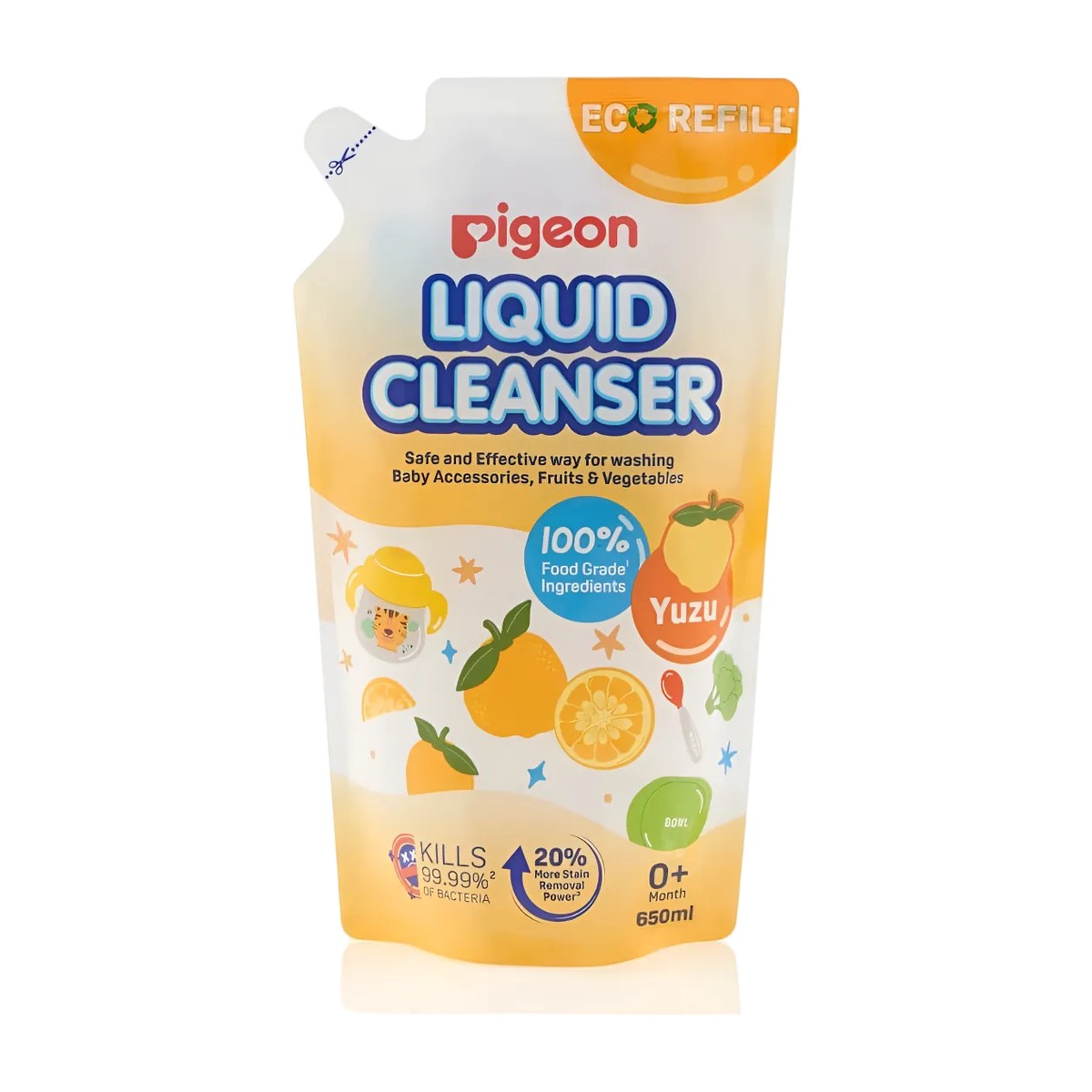 Limpiador de biberones Pigeon Yuzu recarga 650 ml – elimina bacterias, seguro para bebés